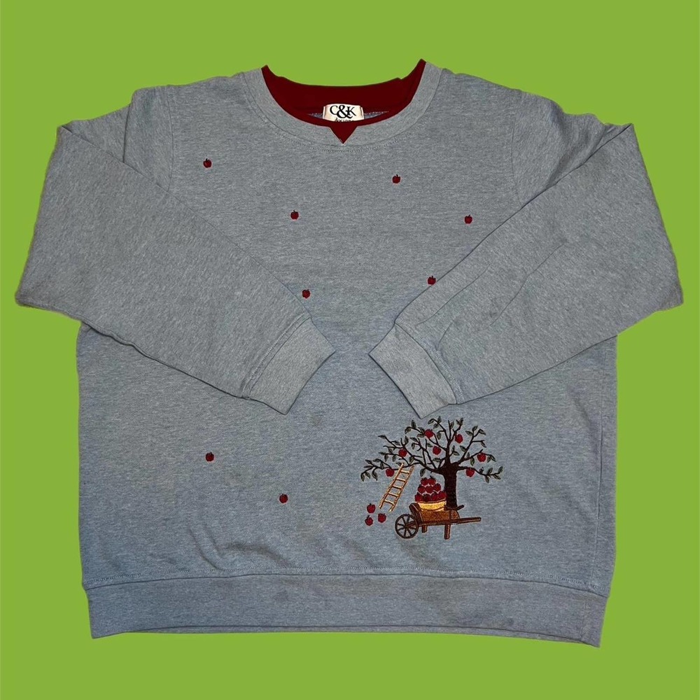 C&K Designs Apple Orchard Embroidered Boxy Sweater XL